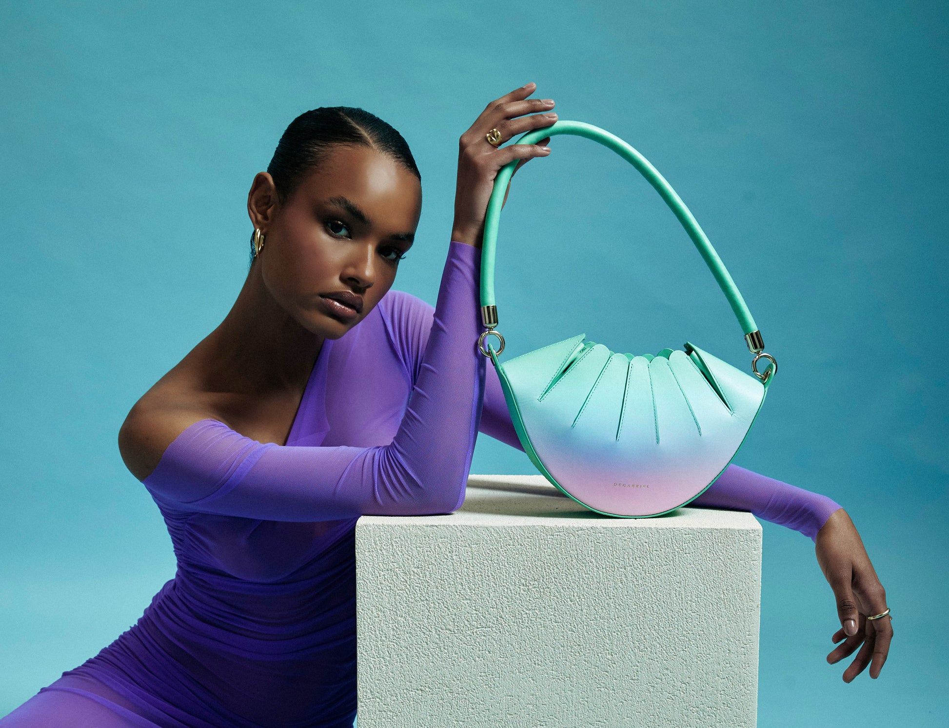 Mini Âme Aureum Teal Purple Shoulder Bag Leather Made in Spain