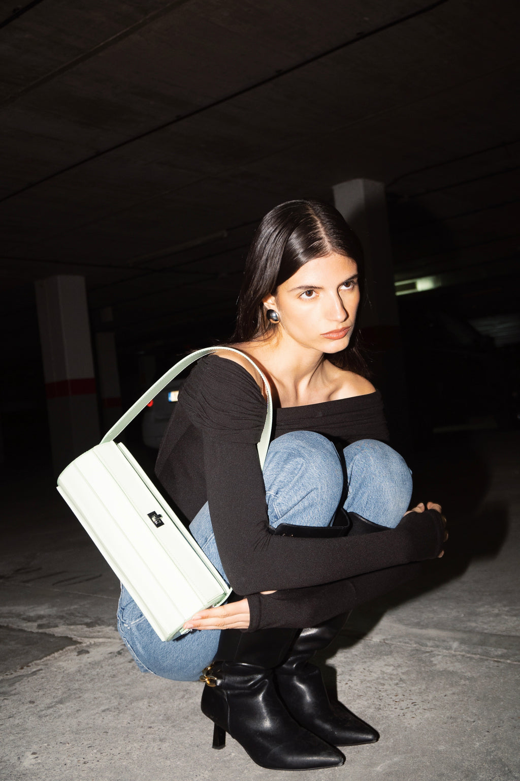 Elipse Jade White Cylindrical Purse Luxury Leather Made in Spain