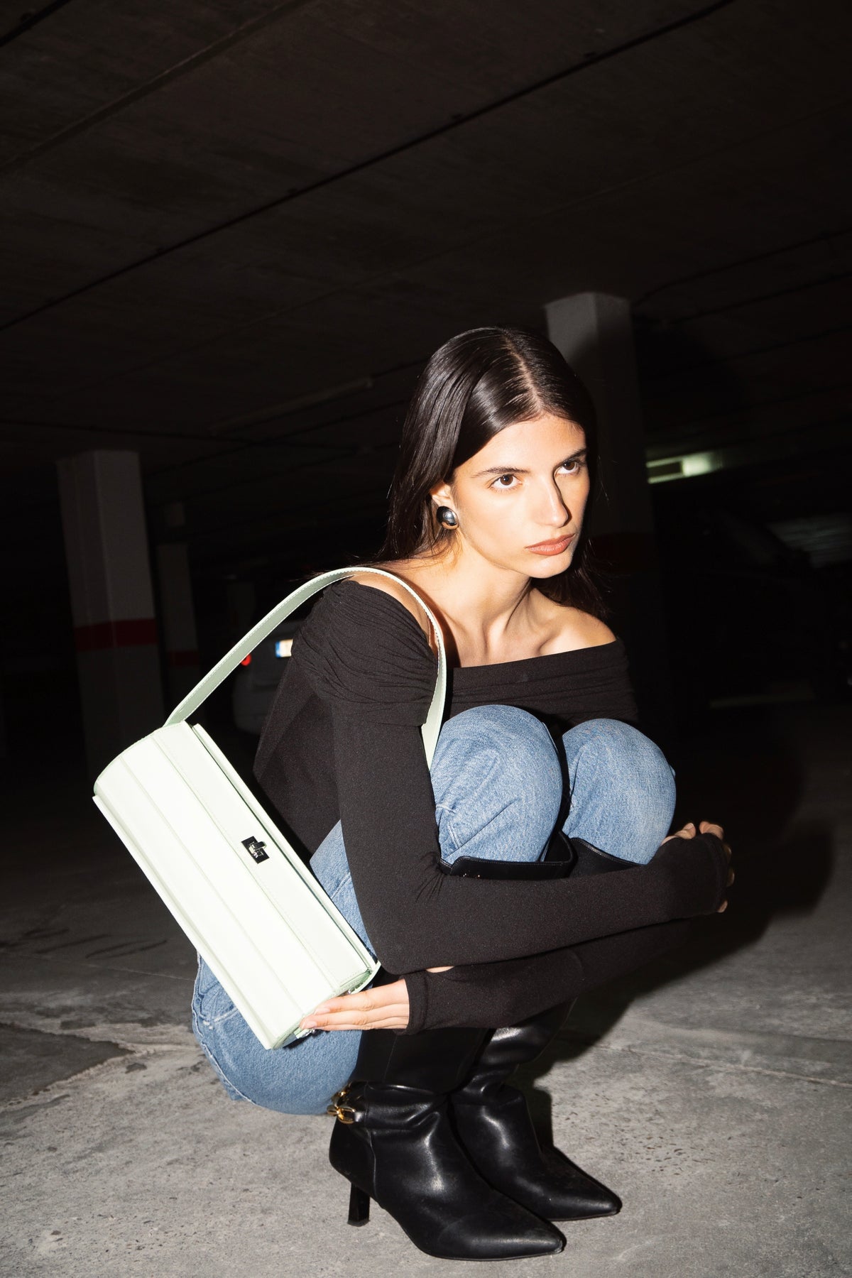 Elipse Jade White Cylindrical Purse Luxury Leather Made in Spain